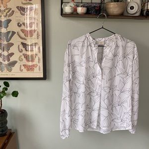 Long sleeve semi-sheer plant print blouse